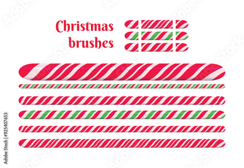 Candy cane christmas brushes vector elements.