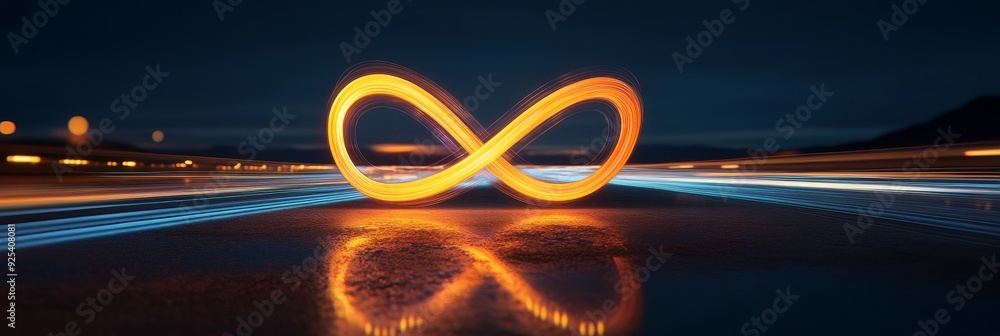 Infinity Symbol on a Highway at Night - A glowing infinity symbol ...
