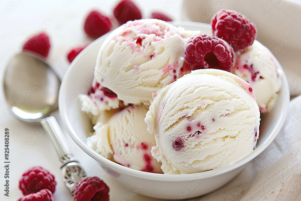 Vanilla Ice Cream with Raspberry Swirls and Fresh Raspberries Vanilla Ice Cream with Raspberry Swirls and Fresh Raspberries