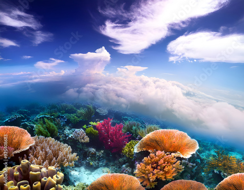 Wallpaper Mural Vibrant coral growing high above in a cloudy sky Digital Illustration Torontodigital.ca
