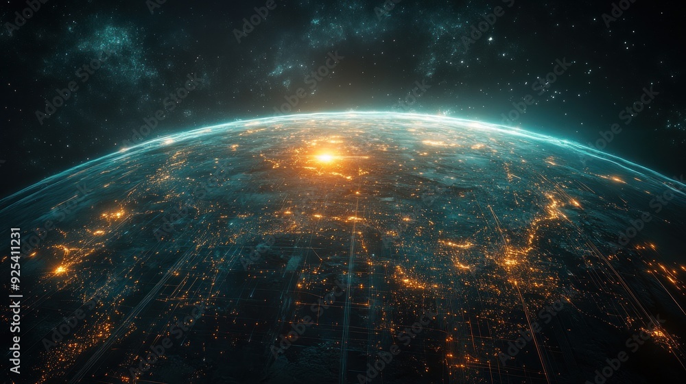 Obraz premium Earth at Night, Global Network