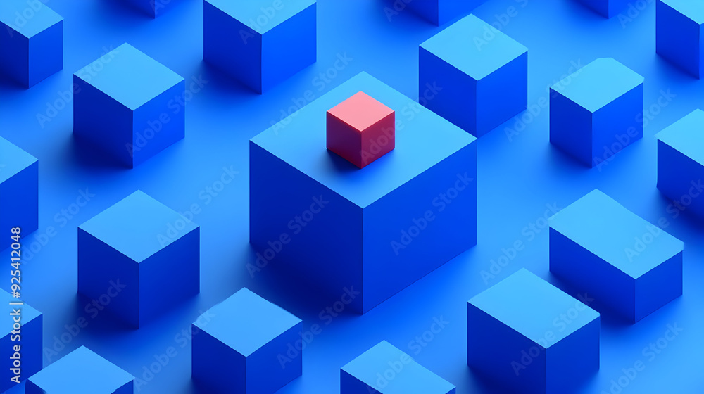 A visual of blue cubes with one red cube on a pedestal, emphasizing contrast and focus. A visual of blue cubes with one red cube on a pedestal, emphasizing contrast and focus.