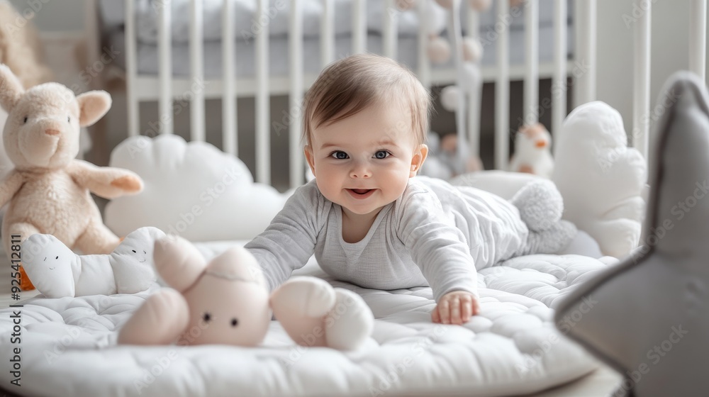 baby playing with soft toys on a cushioned mat baby playing with soft toys on a cushioned mat