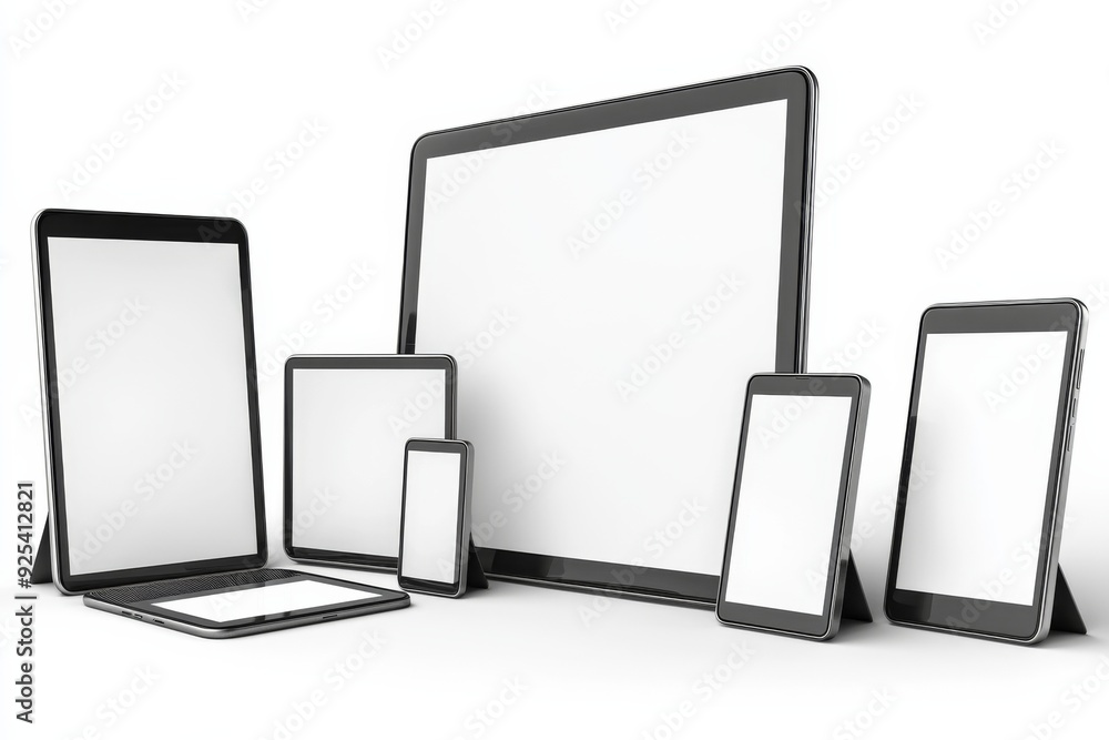 Multiple responsive screen and mobile devices mockup created with Generative AI Multiple responsive screen and mobile devices mockup created with Generative AI