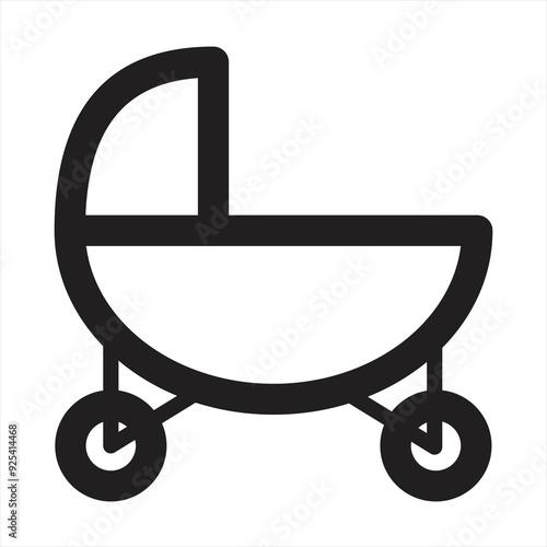 Baby stroller vector icon in linear, outline icon isolated on white background