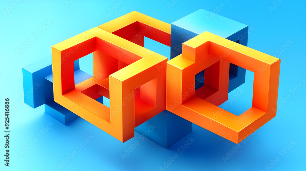 Abstract 3D geometric shapes in vibrant colors on a blue background. Abstract 3D geometric shapes in vibrant colors on a blue background.