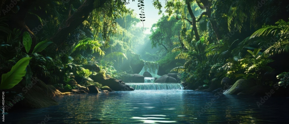 Obraz premium Tranquil Jungle Waterfall