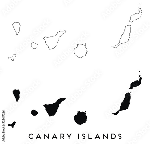 Canary Islands map outline and black silhouette vector