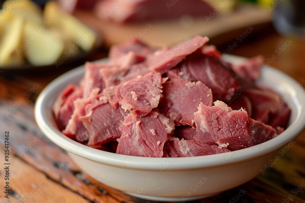Close Up of Sliced Cooked Ham in a Bowl Close Up of Sliced Cooked Ham in a Bowl