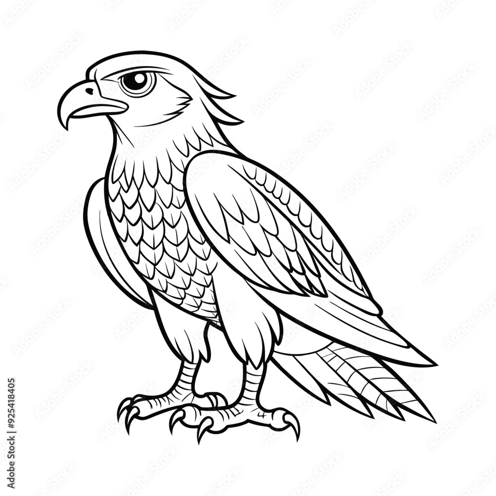 Obraz premium A black and white drawing of a hawk bird