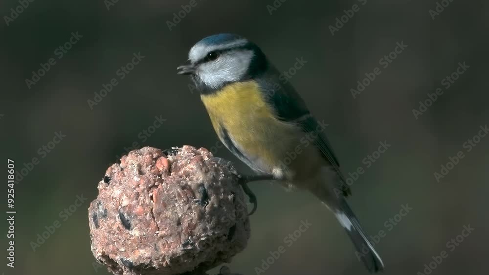 blue tit, pecking at food against a blurred background slow motion blue tit, pecking at food against a blurred background slow motion