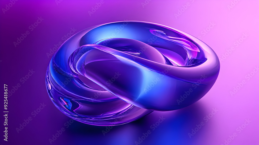 Abstract 3D render of a shiny, purple and blue, glass knot on a gradient background. Abstract 3D render of a shiny, purple and blue, glass knot on a gradient background.