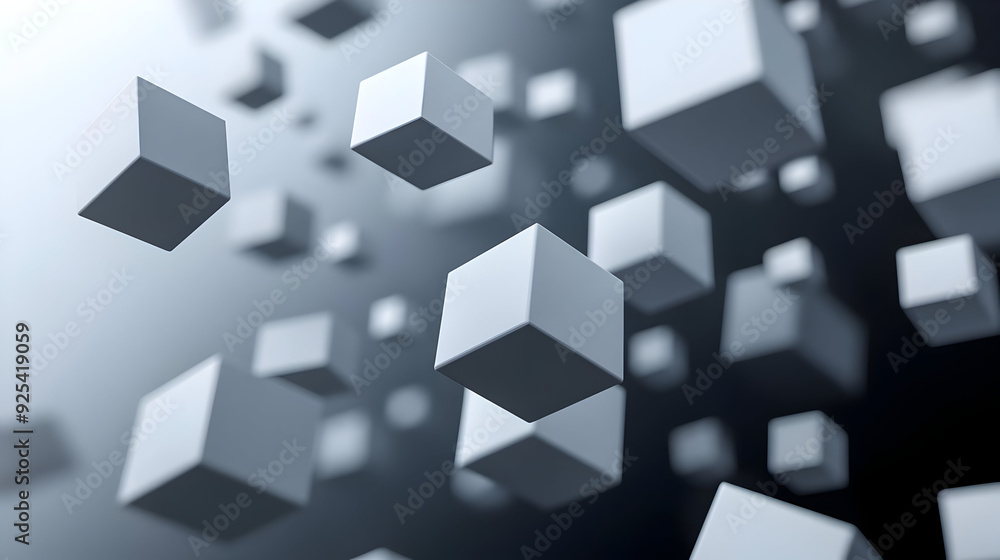 Abstract 3D Render of White Cubes in a Blurred, Minimalist Background. Abstract 3D Render of White Cubes in a Blurred, Minimalist Background.