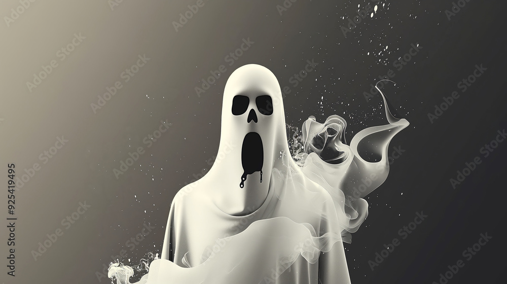 Creepy Halloween Ghost With Flowing White Sheet and Dark Smoky Background Creepy Halloween Ghost With Flowing White Sheet and Dark Smoky Background