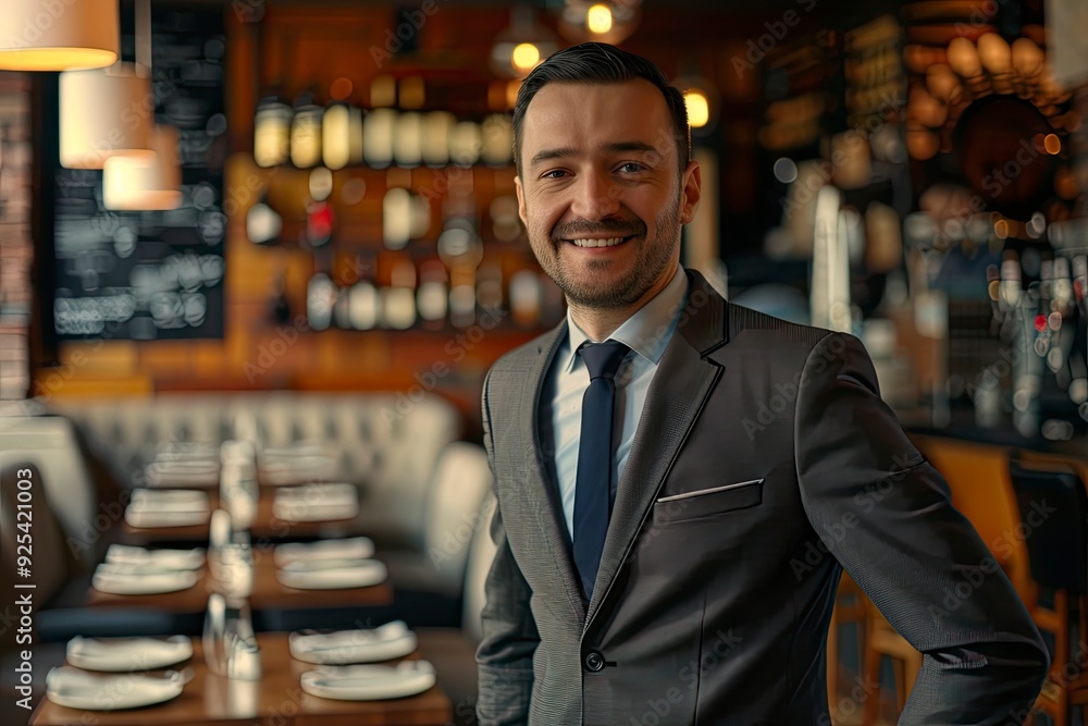 photo of a happy business man , one color background and restaurant ,generative ai photo of a happy business man , one color background and restaurant ,generative ai