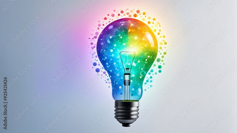 a colorful glowing idea bulb lamp, visualization of brainstorming, bright idea and creative thinking, generative ai a colorful glowing idea bulb lamp, visualization of brainstorming, bright idea and creative thinking, generative ai