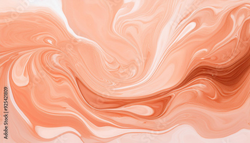 Abstract art with peach color liquid flow. Modern contemporary artwork. Fluid acrylic painting.