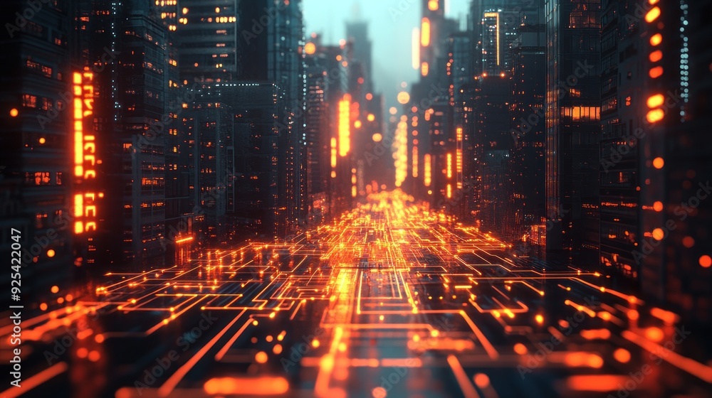 Futuristic Cityscape with Glowing Lines Futuristic Cityscape with Glowing Lines