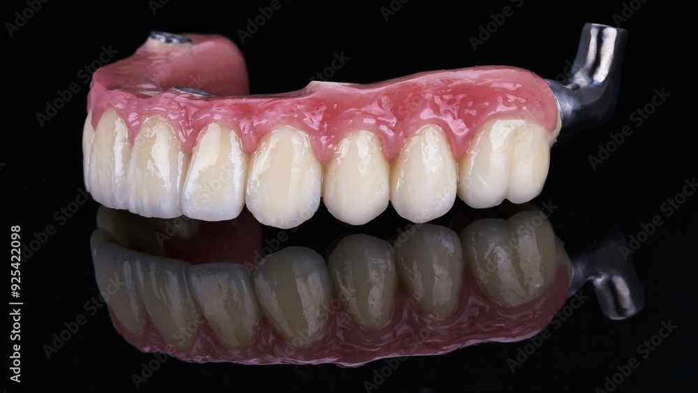 Fototapeta premium ceramic dental prosthesis on titanium bar with matched artificial gingiva for esthetics