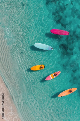Colorful Paddle Boards on Clear Water in Tropical Location