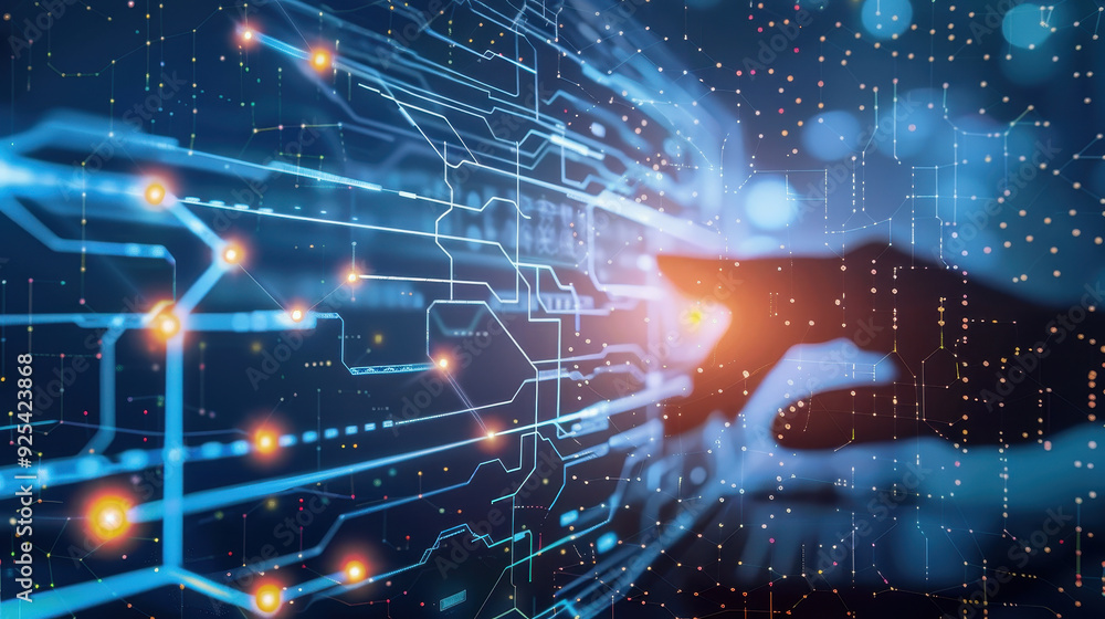 Futuristic Interface Concept: Interactive IoT Network, Digital Software, Big Data Visualization, Night-time Technology Innovation Futuristic Interface Concept: Interactive IoT Network, Digital Software, Big Data Visualization, Night-time Technology Innovation