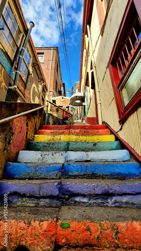 COLORFUL STAIRCASE ON CONCEPCION HILL. VALPARAISO, CHILE. photo