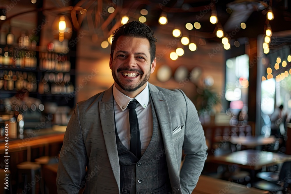 photo of a happy business man , one color background and restaurant ,generative ai photo of a happy business man , one color background and restaurant ,generative ai