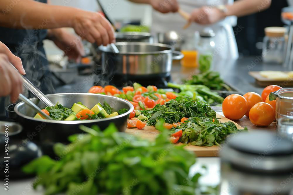 Utilizing Fresh Ingredients in a Culinary Workshop for Skill Development and Community Interaction. colorful vegetables and fruits in an engaging cooking class environment. World Vegetarian Day Utilizing Fresh Ingredients in a Culinary Workshop for Skill Development and Community Interaction. colorful vegetables and fruits in an engaging cooking class environment. World Vegetarian Day