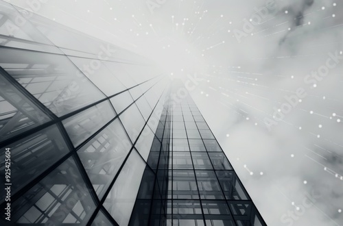 Modern Glass Building Reaching Sky Under Cloudy Sky