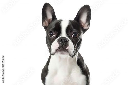 A close-up portrait of a black and white French Bulldog, transparent background