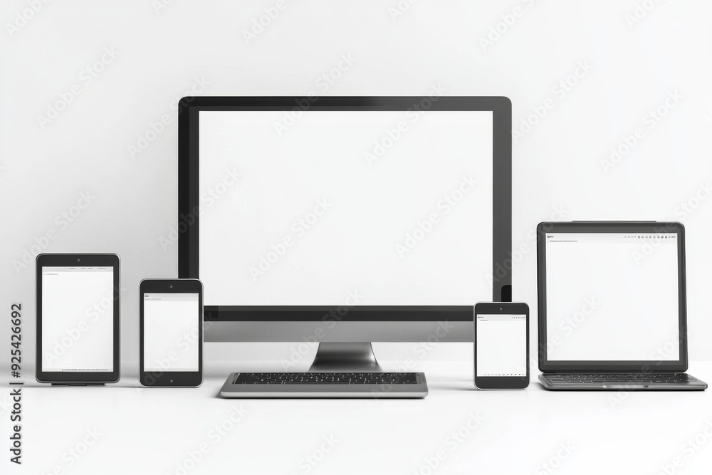 Multiple responsive screen and mobile devices mockup created with Generative AI Multiple responsive screen and mobile devices mockup created with Generative AI