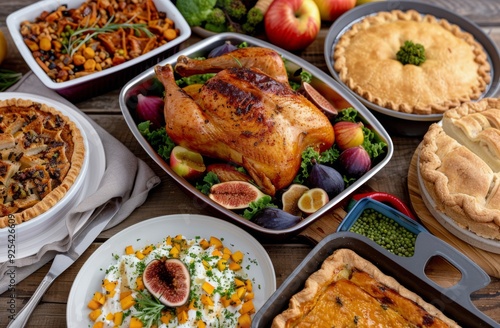 Autumn Feast With Roasted Chicken, Fresh Bread, And Seasonal Vegetables