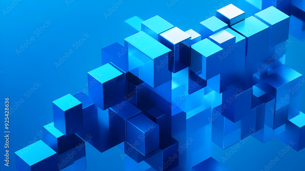 Abstract blue 3D cubes creating a modern digital background. Abstract blue 3D cubes creating a modern digital background.