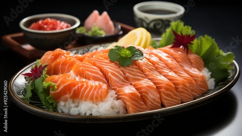 a healthy serving of fresh salmon sashimi with clear natural lighting