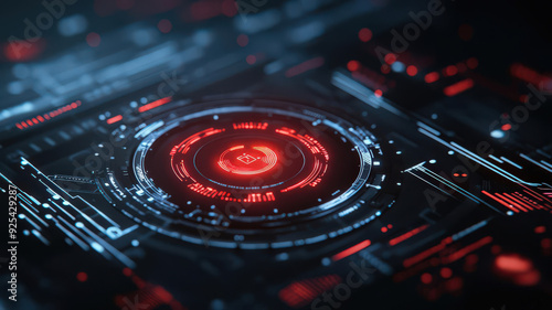 Wallpaper Mural Virtual intrusion detection, glowing red alert, hologram control panel, dark theme Torontodigital.ca