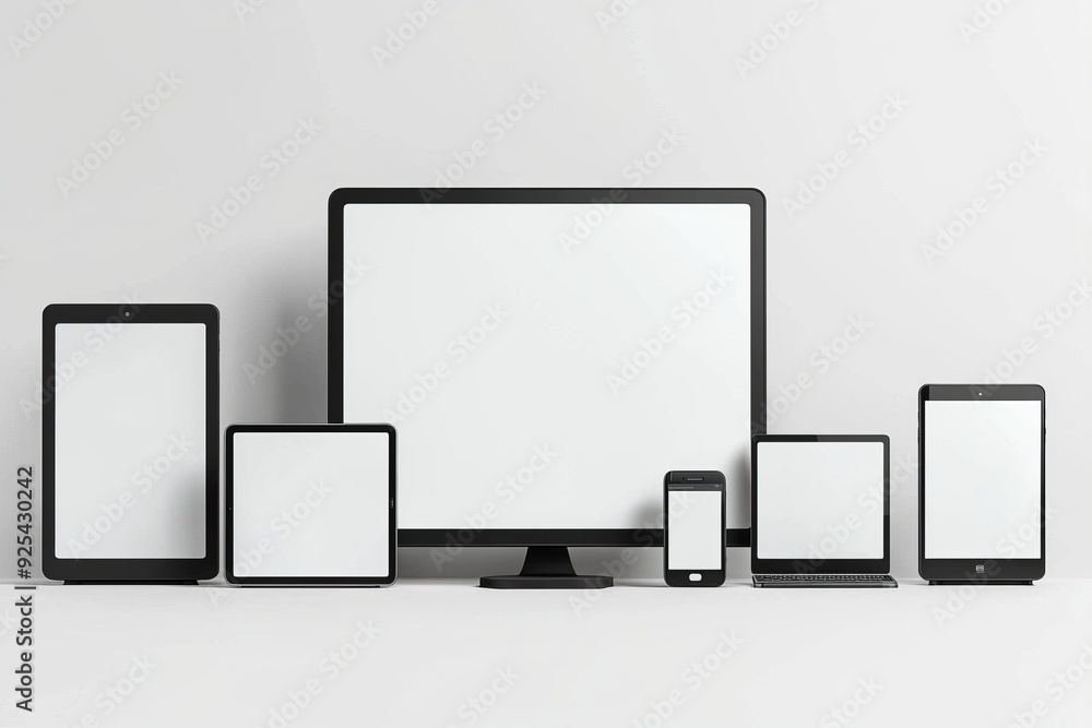 Multiple responsive screen and mobile devices mockup created with Generative AI Multiple responsive screen and mobile devices mockup created with Generative AI