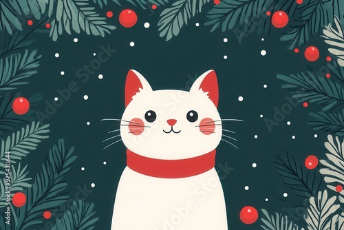 Christmas kitten flat design top view Christmas theme cartoon drawing Complementary Color Scheme