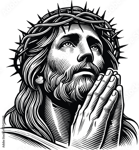 Jesus Christ, graphic portrait. Hand drawing, isolated on a white background.