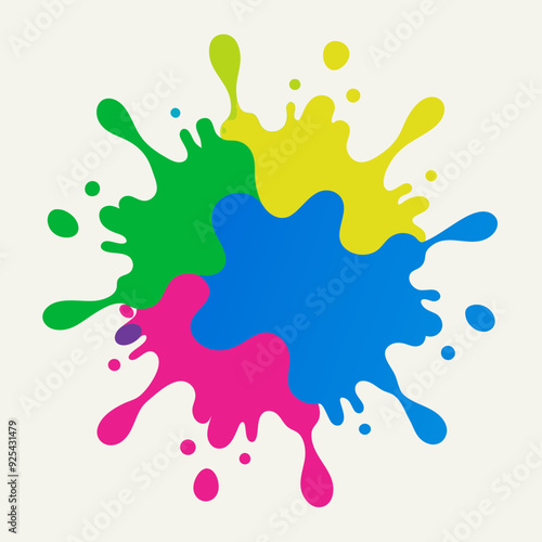 Paint splatter pink, green, blue, yellow vector art illustration