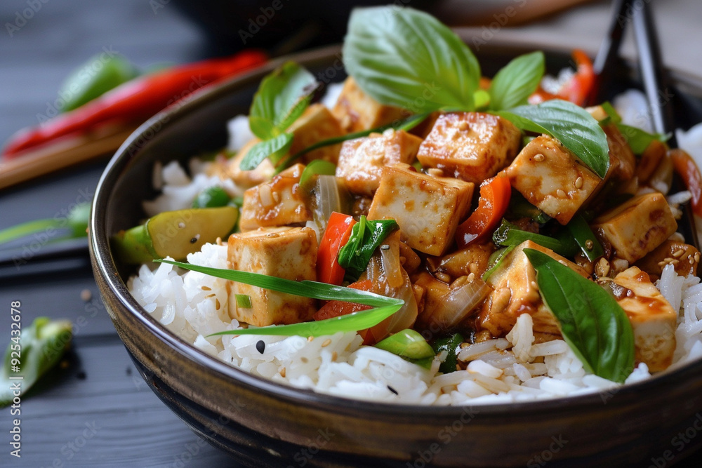 Delicious Tofu Stir-Fry with Rice and Basil Delicious Tofu Stir-Fry with Rice and Basil