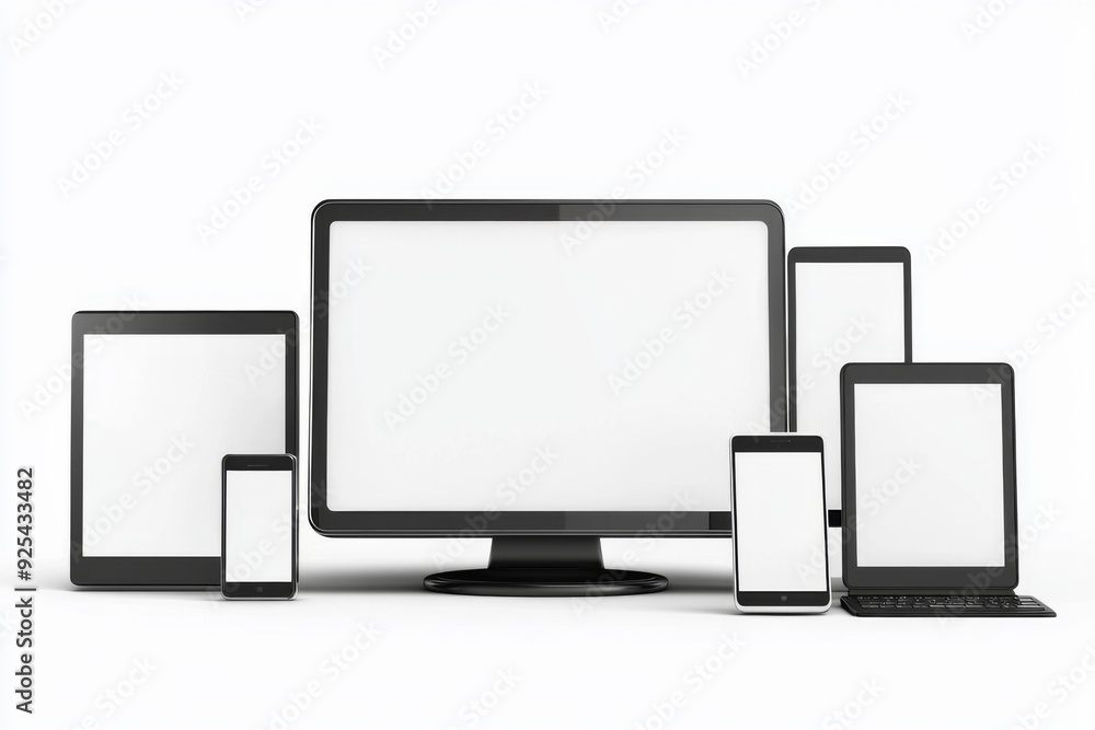 Multiple responsive screen and mobile devices mockup created with Generative AI Multiple responsive screen and mobile devices mockup created with Generative AI