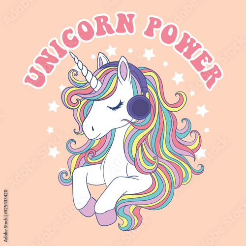 Cute unicorn vector illustration.Beautiful unicorn vector.Clouds and rainbow.Print for t-shirt or sticker. Romantic hand drawing illustration for children.Baby shower card.Children books,Greeting card