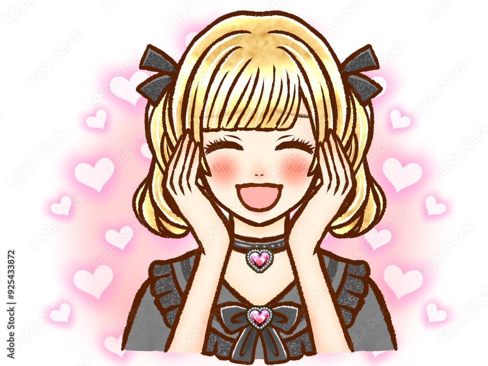 照れている地雷系ツインテール大人女性のイラスト素材 照れている地雷系ツインテール大人女性のイラスト素材
