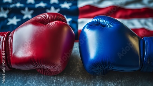 Pair of red and blue boxing gloves. photo