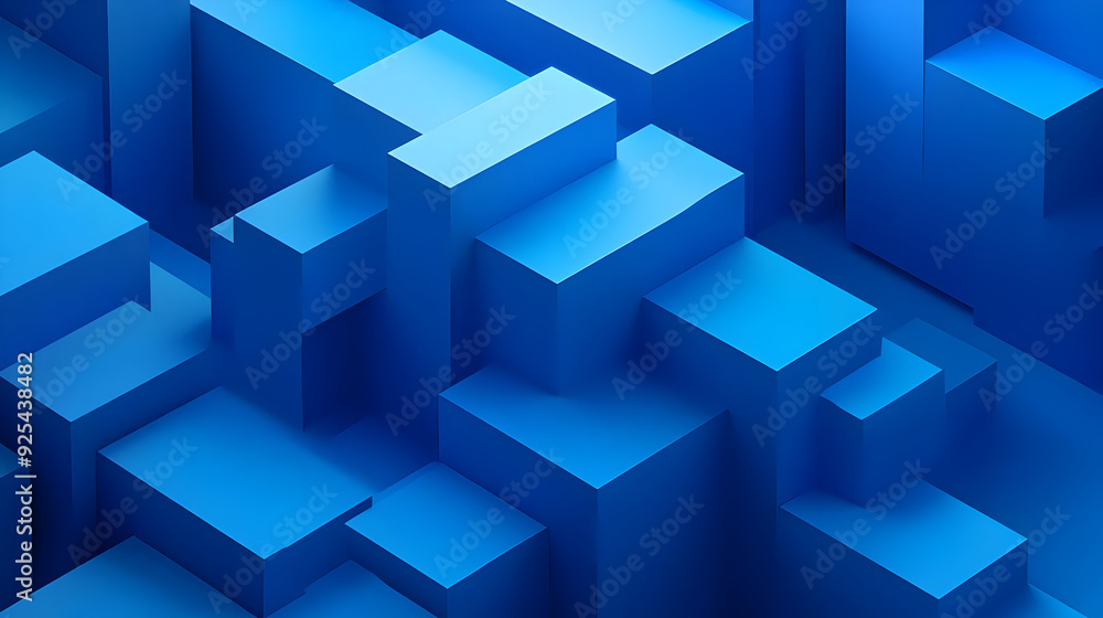 Abstract blue geometric shapes with a 3D rendering effect. Abstract blue geometric shapes with a 3D rendering effect.