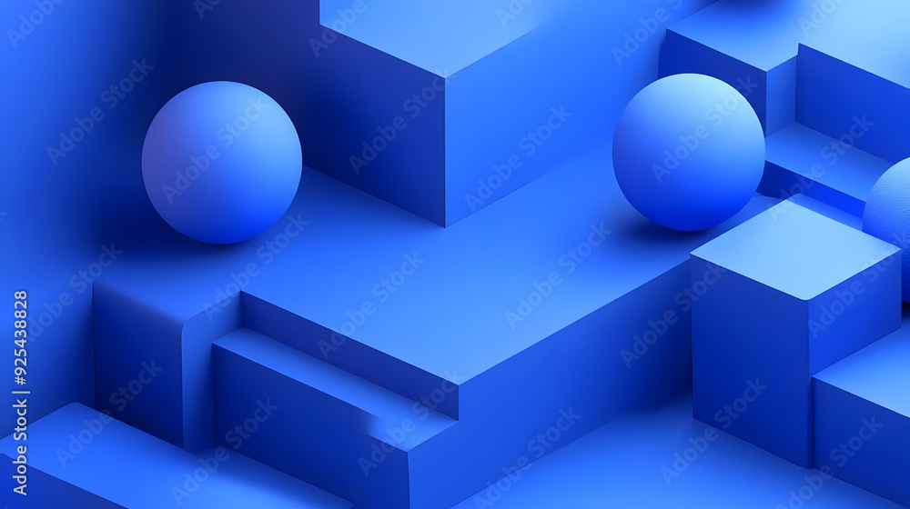 Abstract blue geometric shapes with spheres on top of a block. Abstract blue geometric shapes with spheres on top of a block.