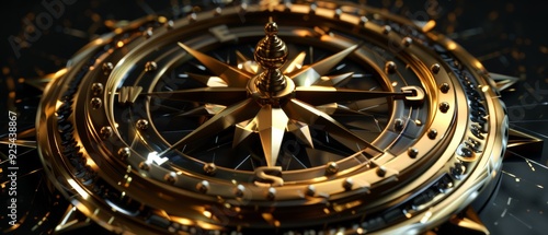Wallpaper Mural 3D rendering of a golden compass rose with five pawns on a black background, symbolizing business Torontodigital.ca