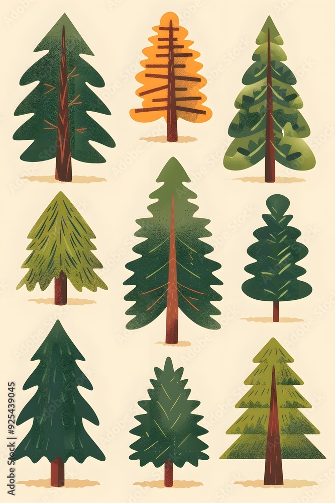 Set of Nine Simple Evergreen Trees Set of Nine Simple Evergreen Trees