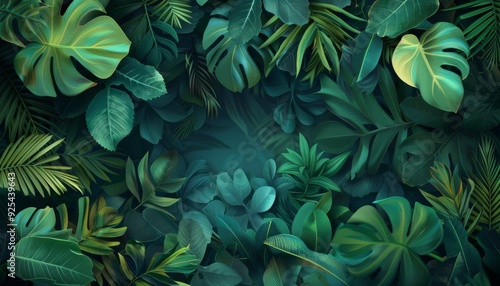 Wallpaper Mural background design adorned with summer tropical leaves and foliage, creating a lush and refreshing Torontodigital.ca