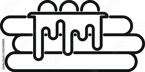 Hot dog with mustard dripping down in black and white line art minimalist style for logo or icon